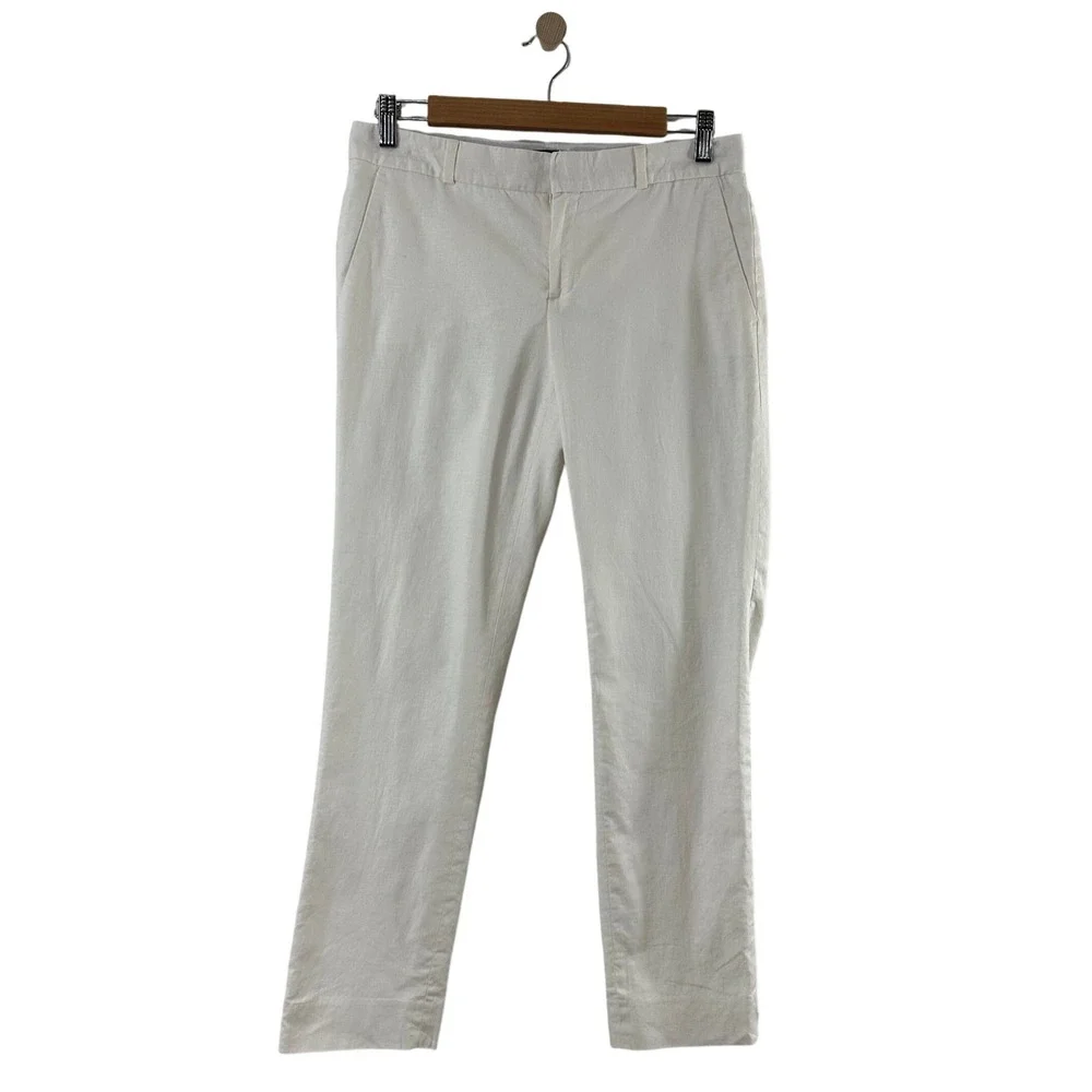 Banana Republic Avery Ankle Pants 2 White Linen Cotton Blend Slim Trousers 29x26