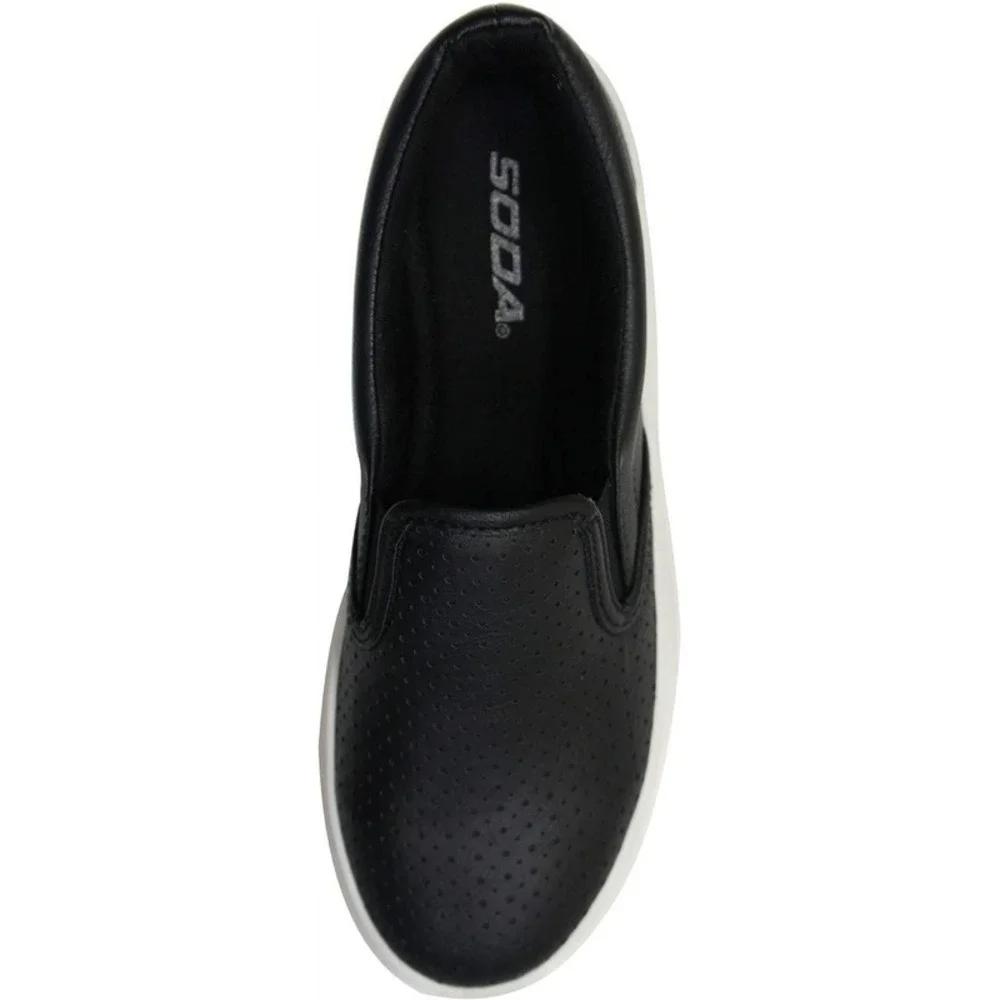 Women's Slip-On Platform Sneakers Memory Foam Faux Leather Black Size 6