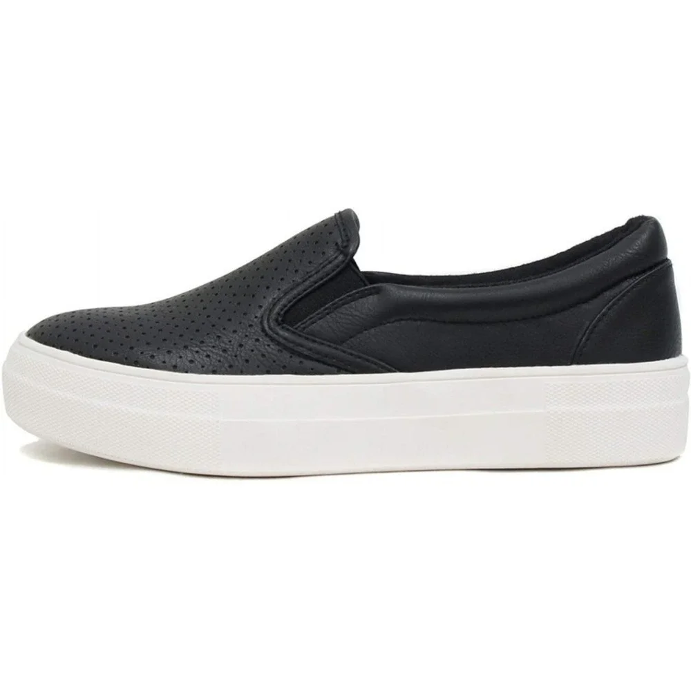 Women's Slip-On Platform Sneakers Memory Foam Faux Leather Black Size 6