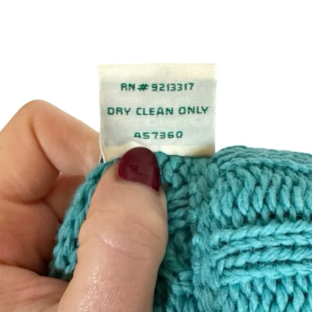 Aran Crafts 100% Merino Wool Turquoise Cable Knit 1/4 Zip Turtleneck Sweater