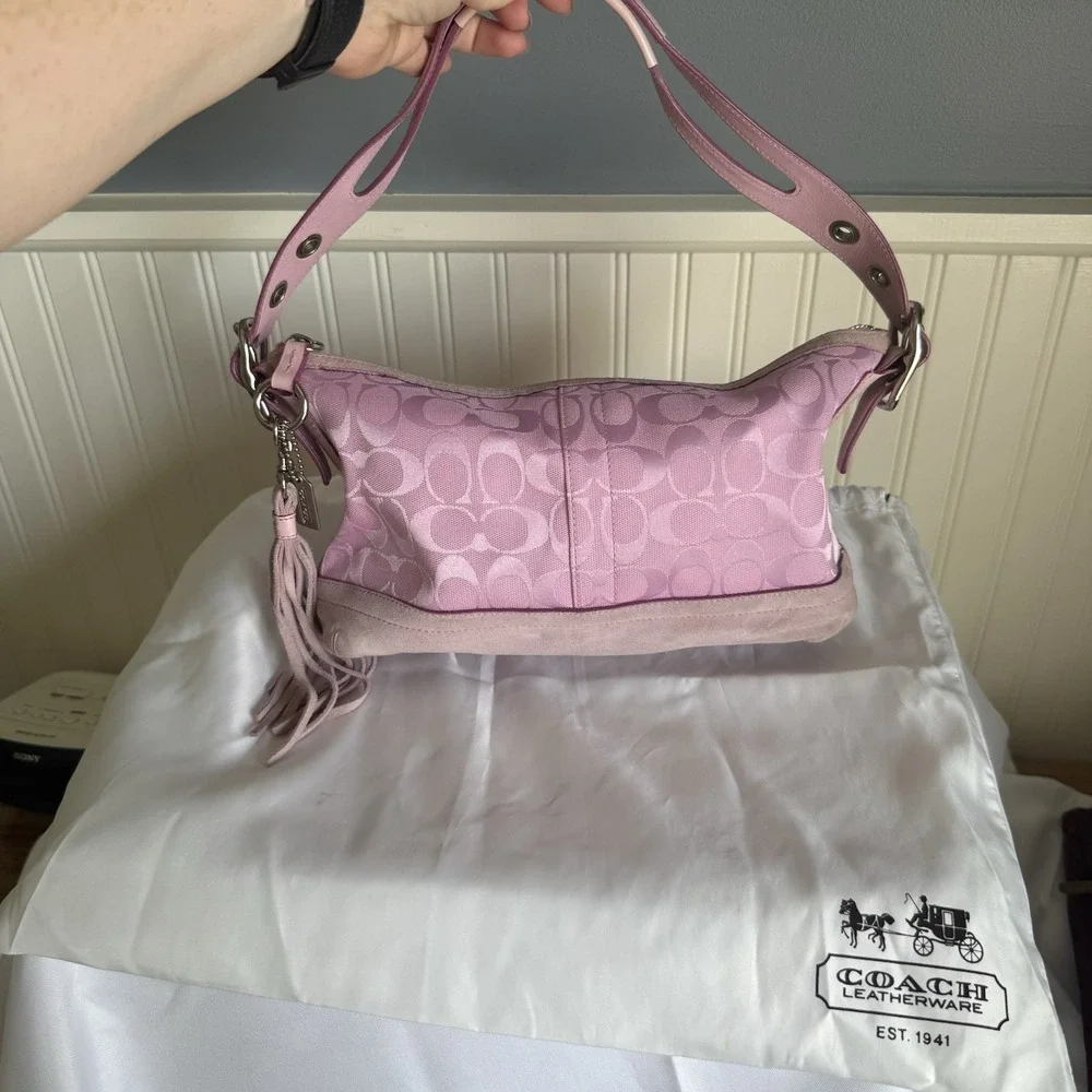 Vintage COACH Signature East West Hobo Shoulder Bag Purse Pink Canvas Y2K