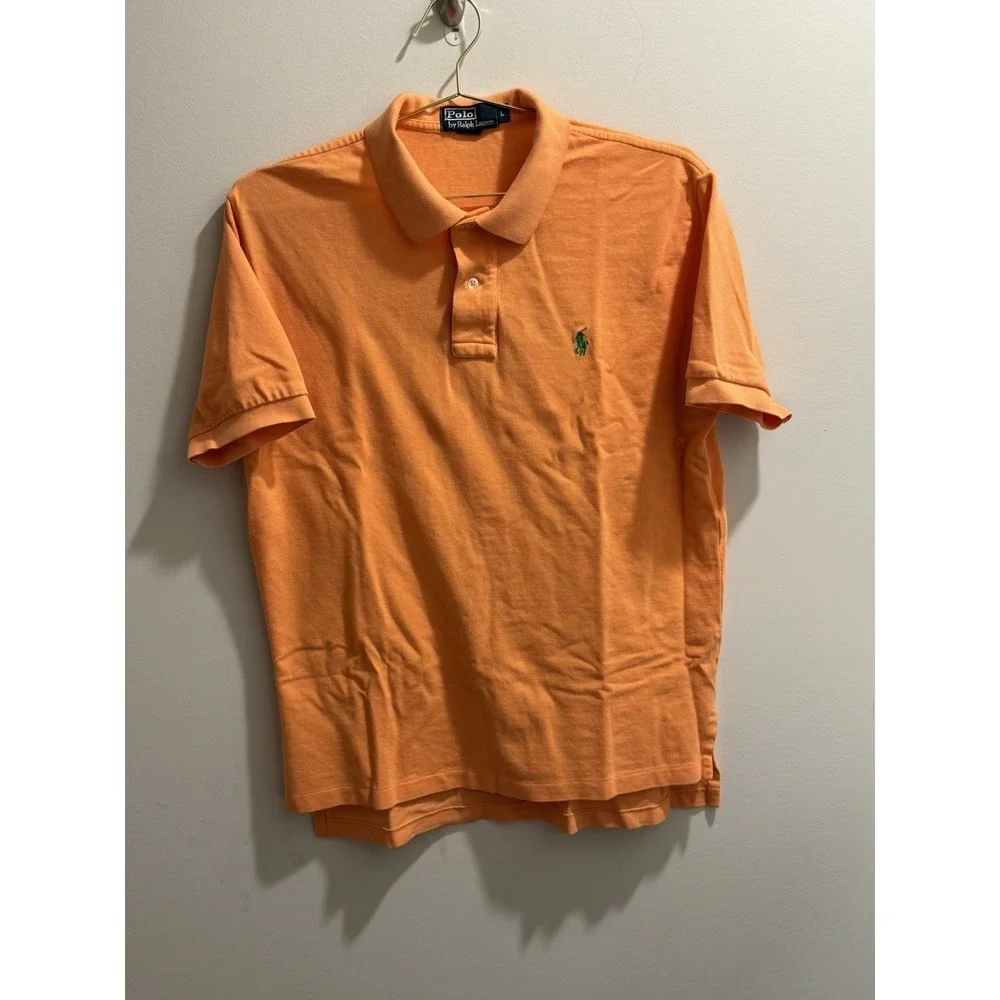 Polo Ralph Lauren Men's Orange Soft Cotton S/S Polo Shirt Size Medium Green Pony