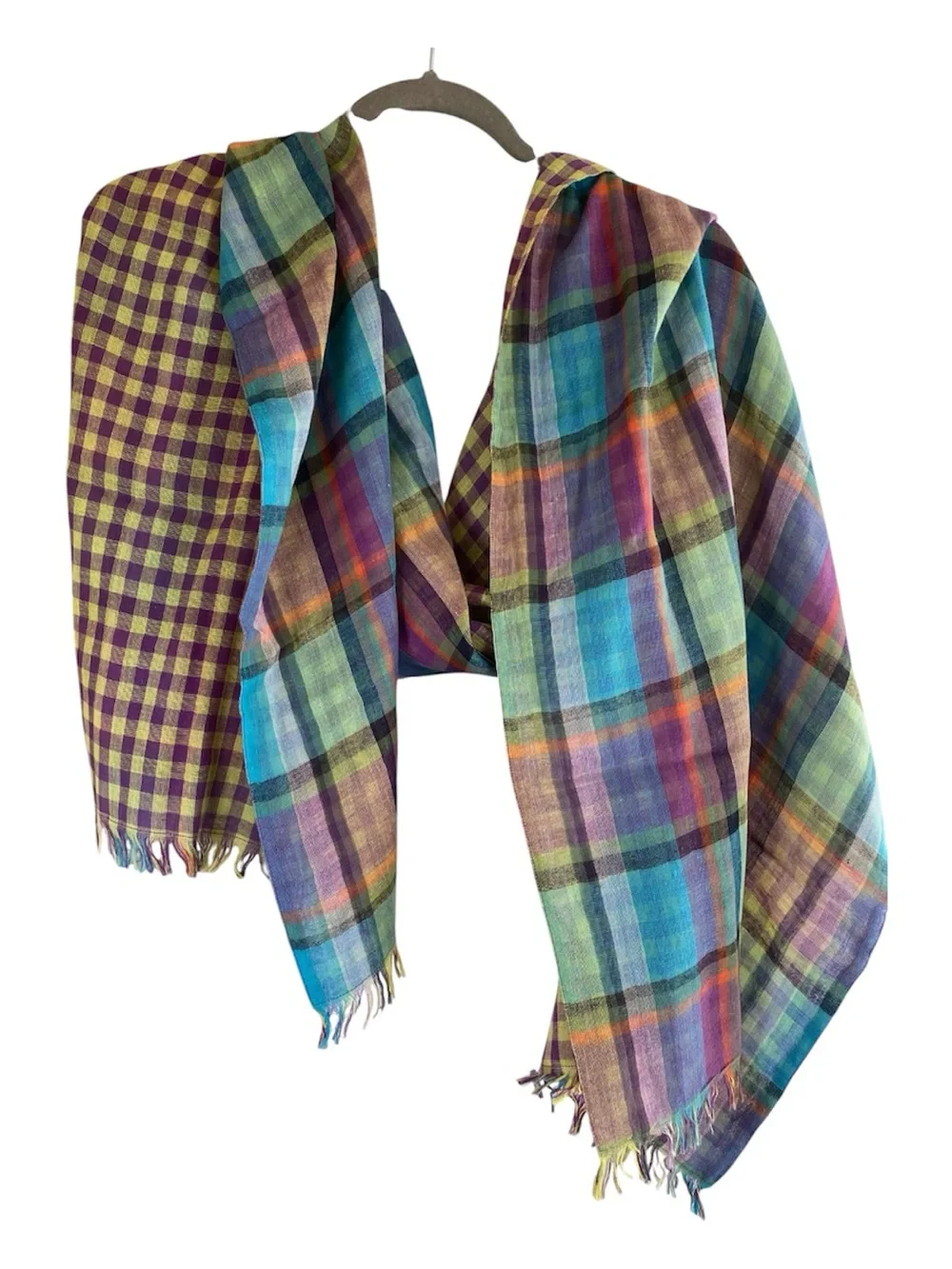 NORDSTROM La Fiorentina Spring Plaid Checked Lightweight Cotton Scarf Wrap
