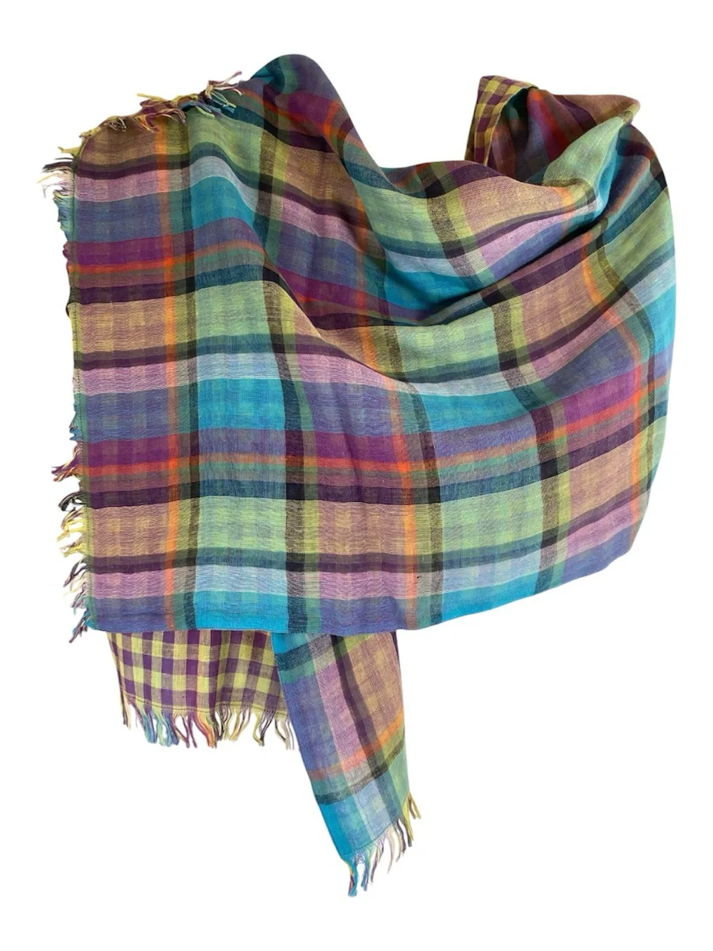 NORDSTROM La Fiorentina Spring Plaid Checked Lightweight Cotton Scarf Wrap