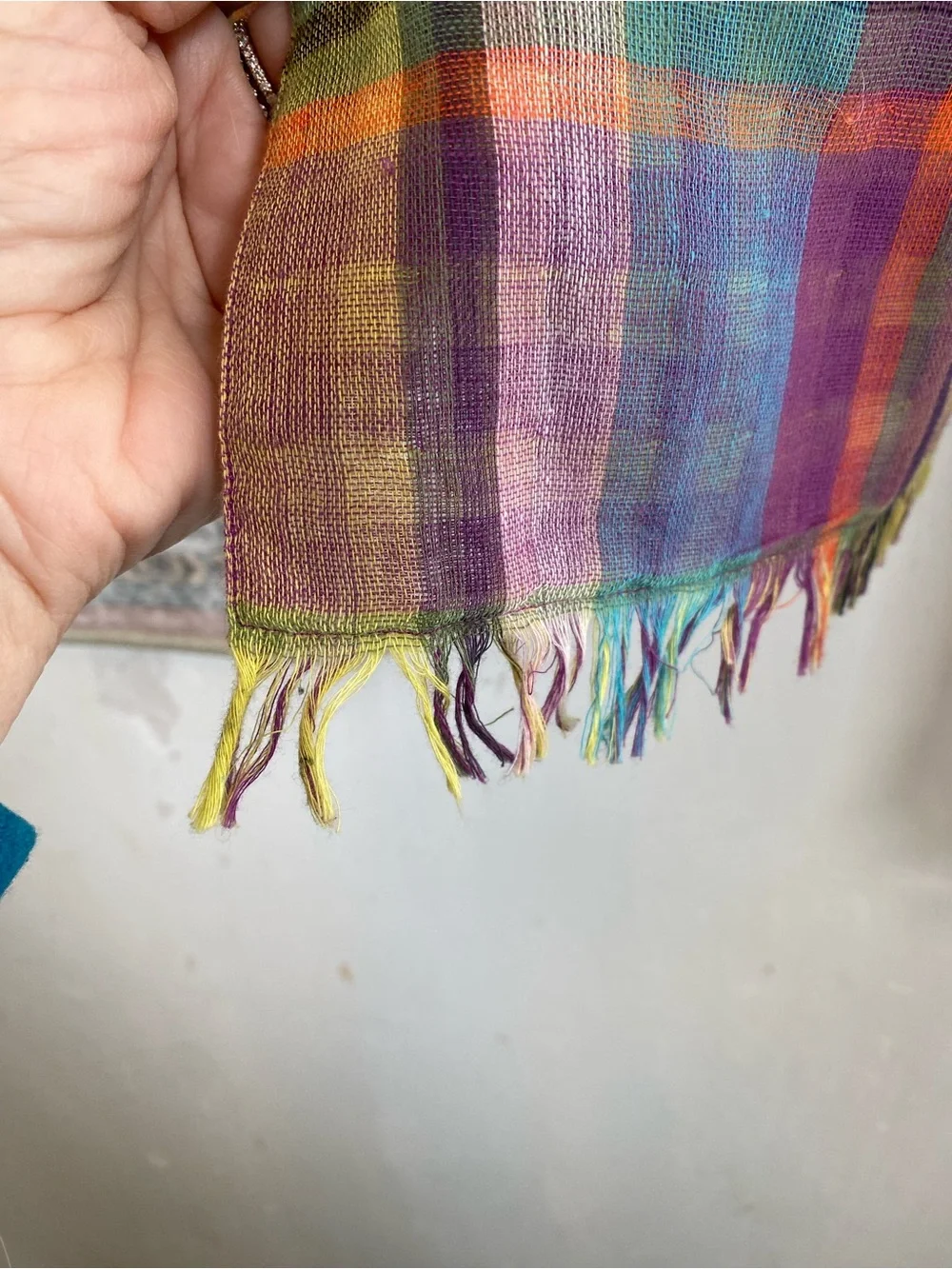 NORDSTROM La Fiorentina Spring Plaid Checked Lightweight Cotton Scarf Wrap