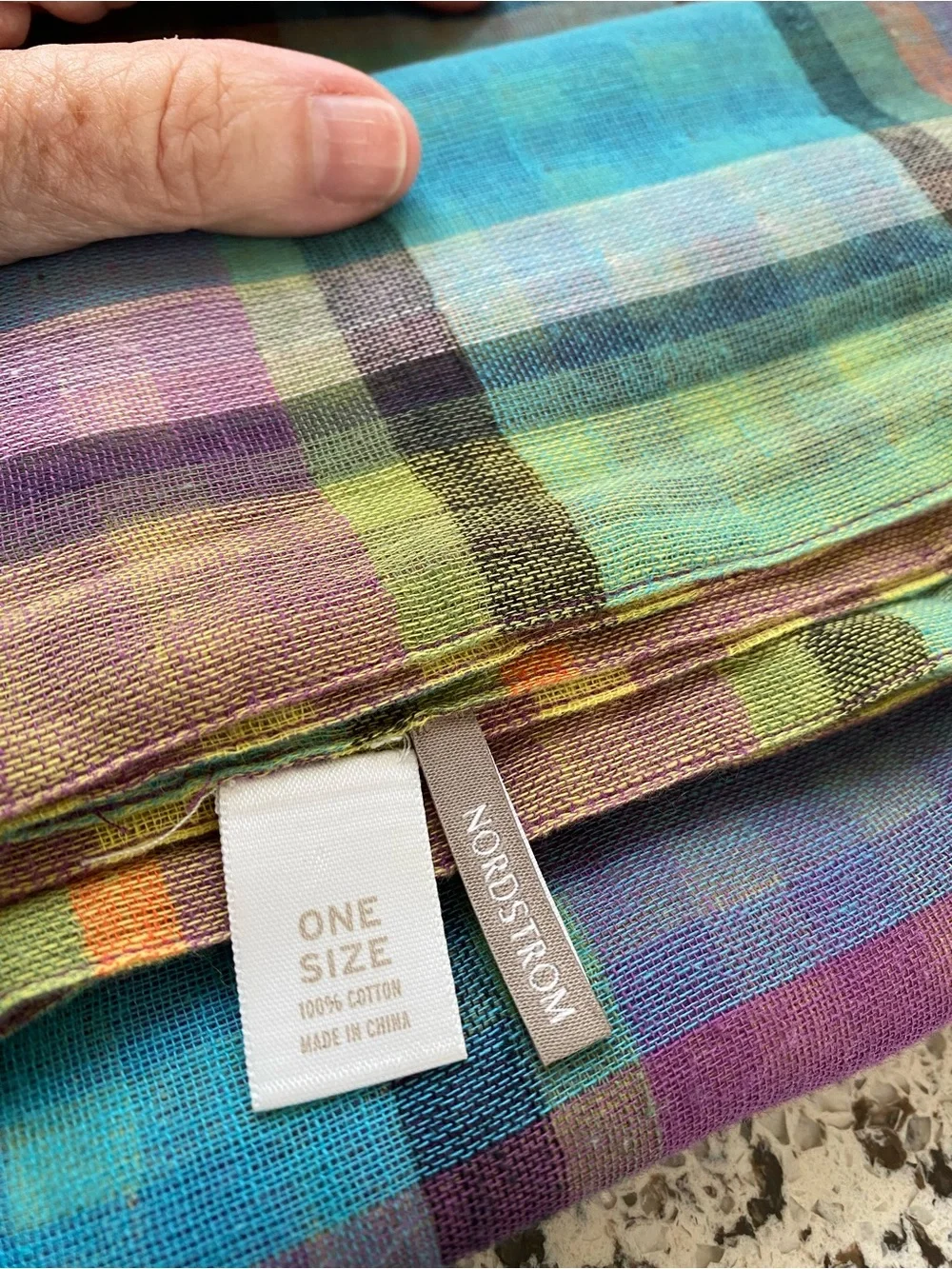 NORDSTROM La Fiorentina Spring Plaid Checked Lightweight Cotton Scarf Wrap
