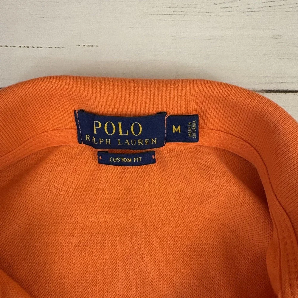 Polo Ralph Lauren Crest Polo Shirt Mens M Orange Custom Fit P-RL Yacht Club Flag