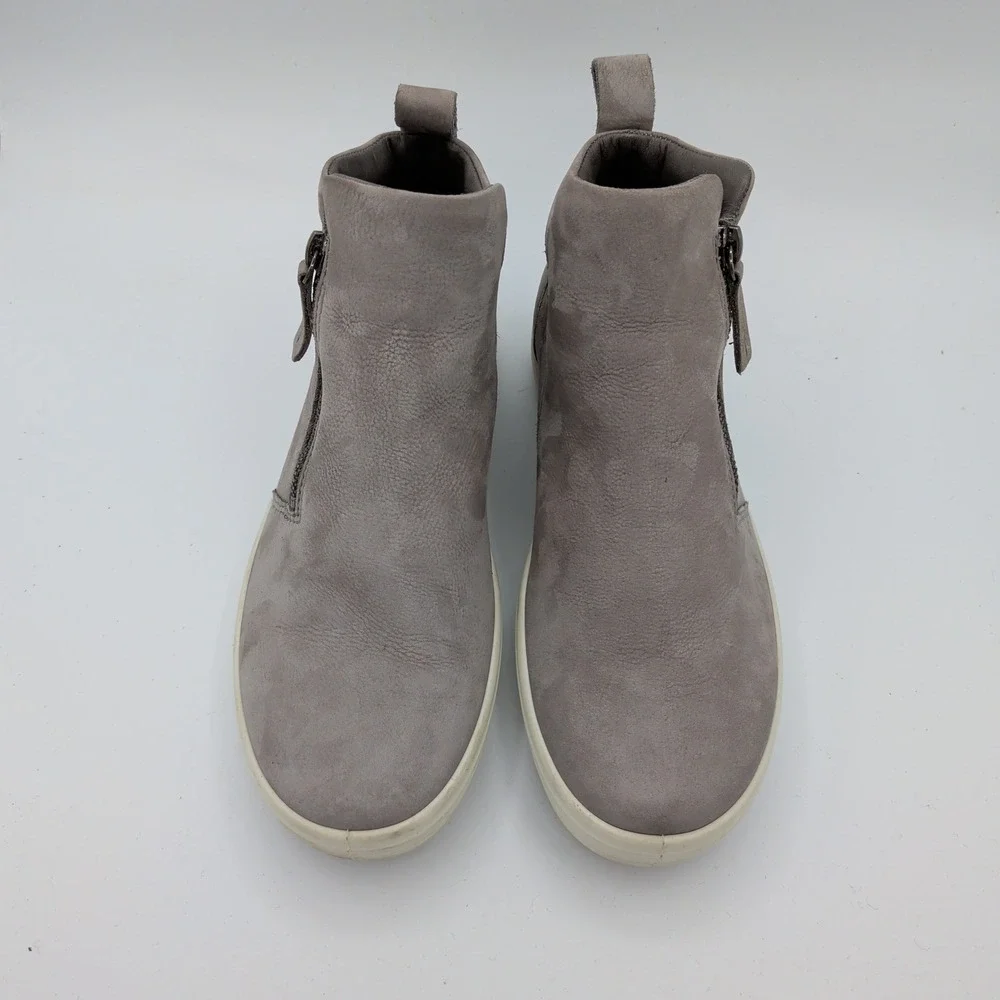 ECCO Soft 7 Tred Zip Grey‎ Leather High Top Sneakers Womens 6-6.5 Comfort Casual