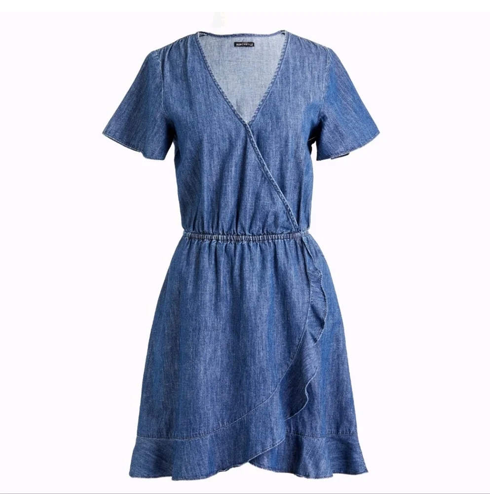 J. Crew Mercantile Chambray Ruffle Dress Size S
