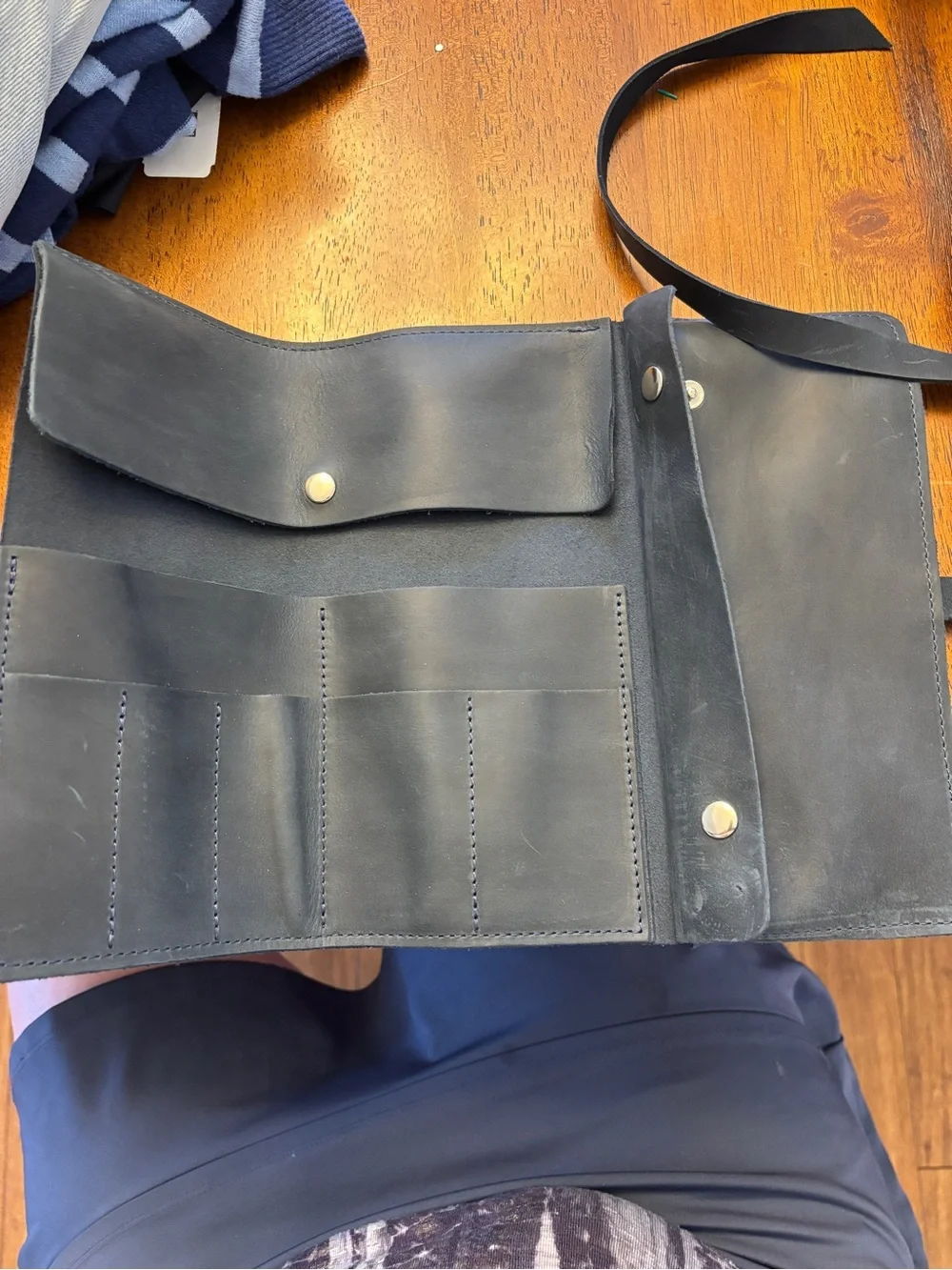 Custom black Leather charger Tool Roll Organizer