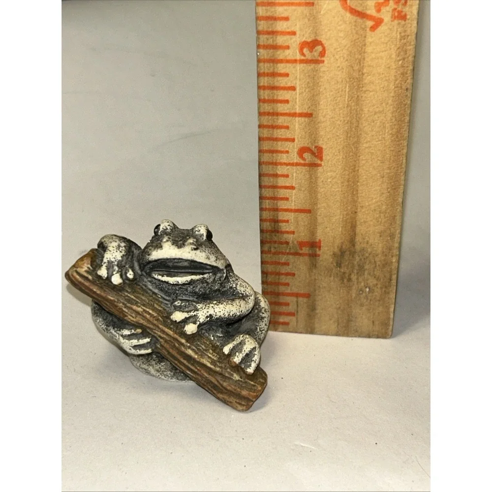 Vintage Frog Holding a Log Figurine Garden Decor
