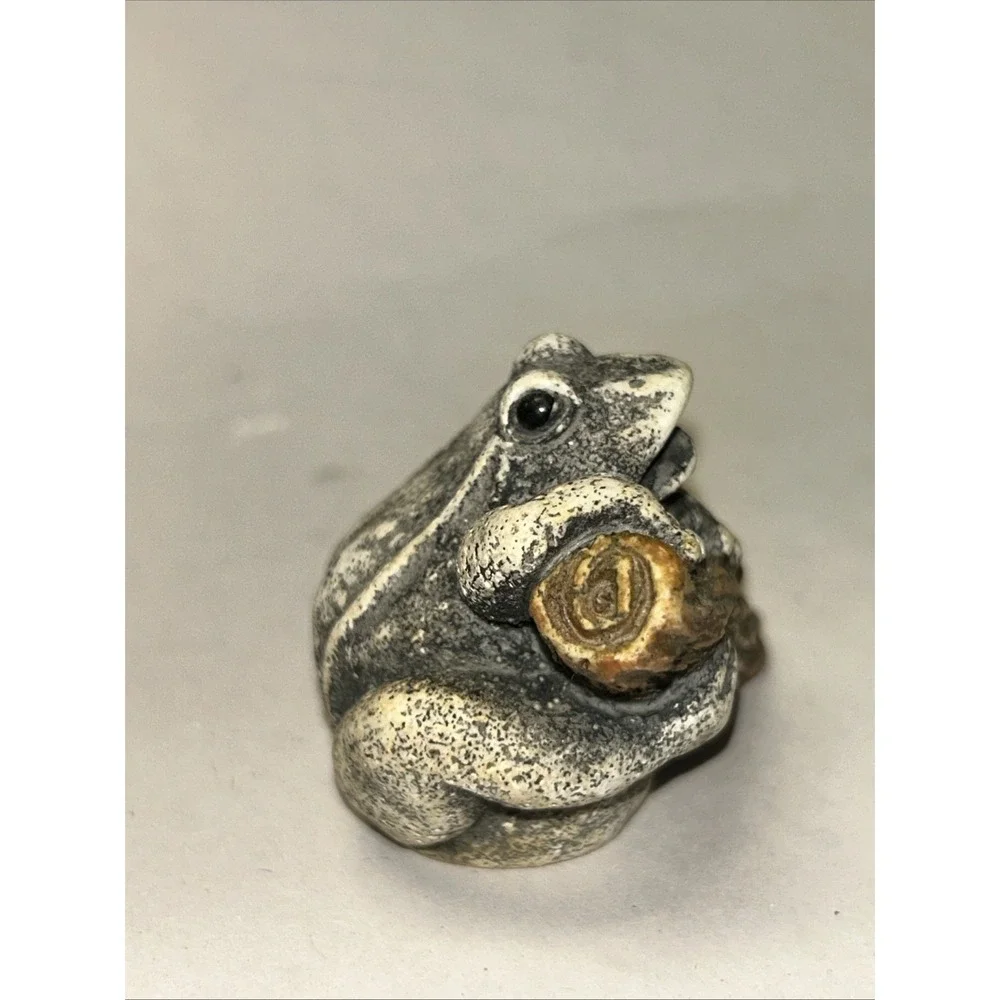 Vintage Frog Holding a Log Figurine Garden Decor