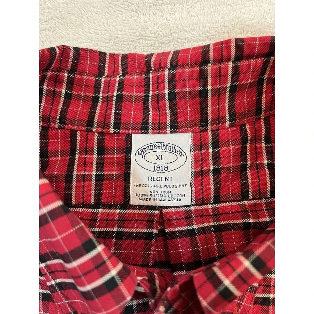 Brooks Brothers Regent XL‎ Red Plaid Long Sleeve Oxford Logo 100% Supima Cotton