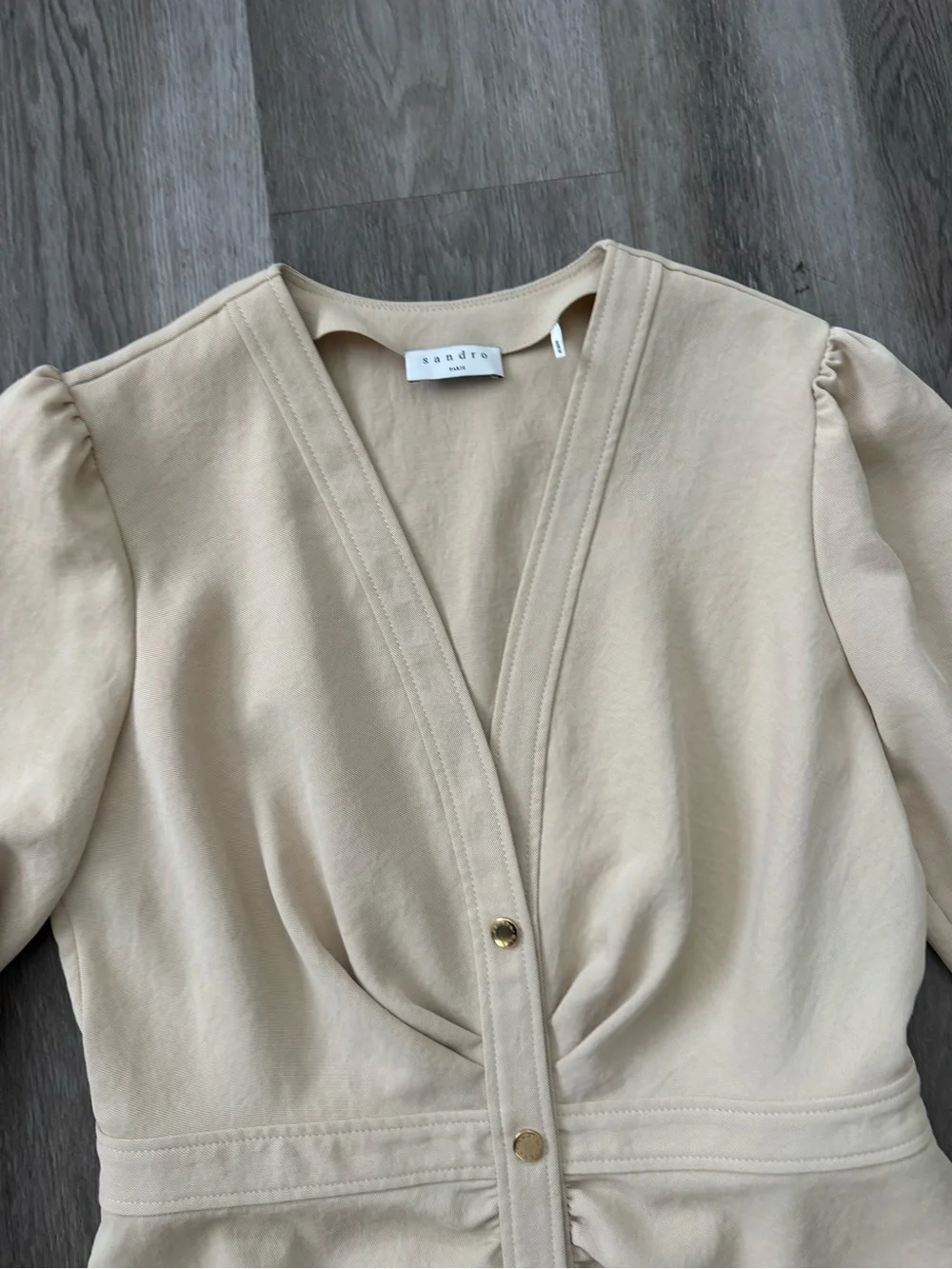 NEW Sandro Beige Teana Ruched Mini Dress EU 40