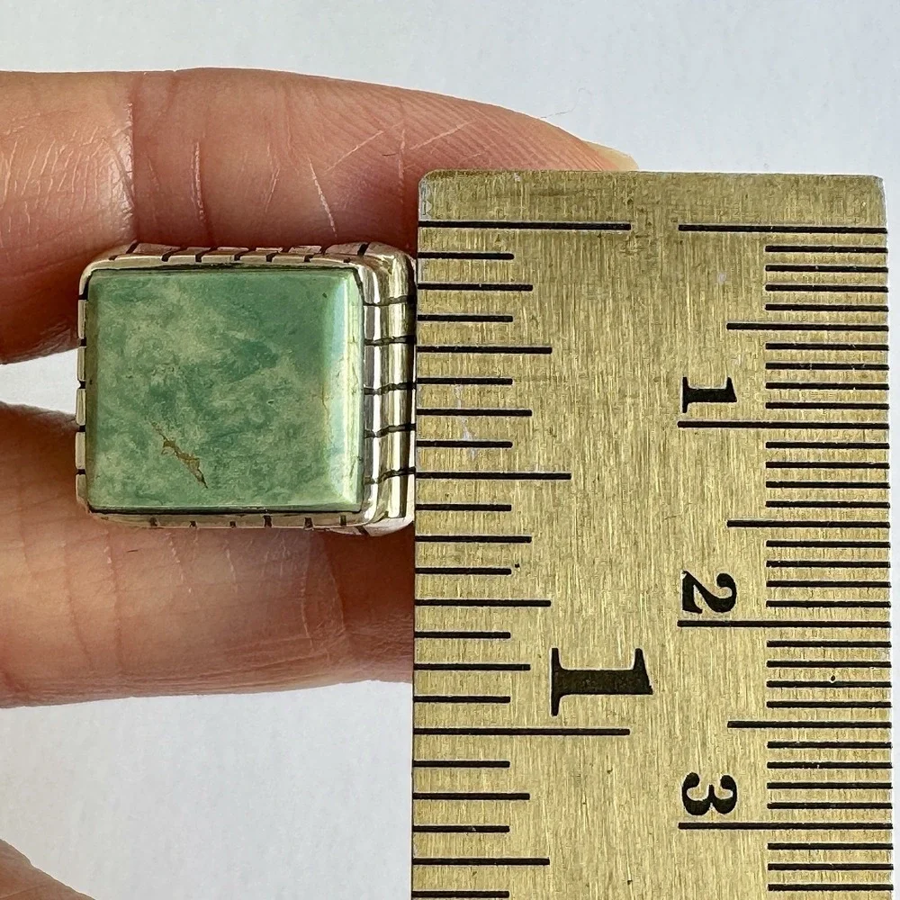 Navajo #8 Mine Turquoise Mens Ring Sz 12 Rectangle Signed Jack Sterling 14mm