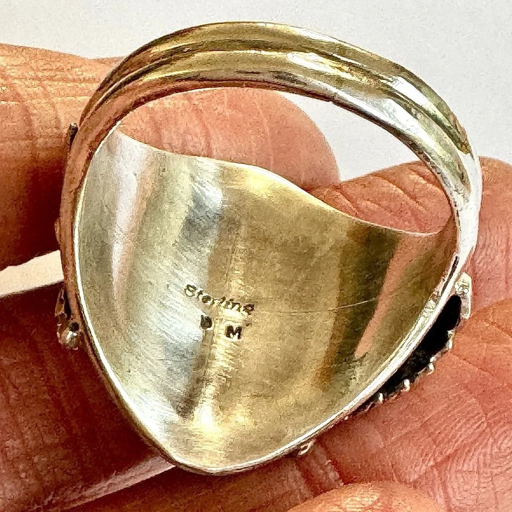 Navajo Eagle Turquoise Mens Ring Sz 14 Sterling Signed DM Native American USA