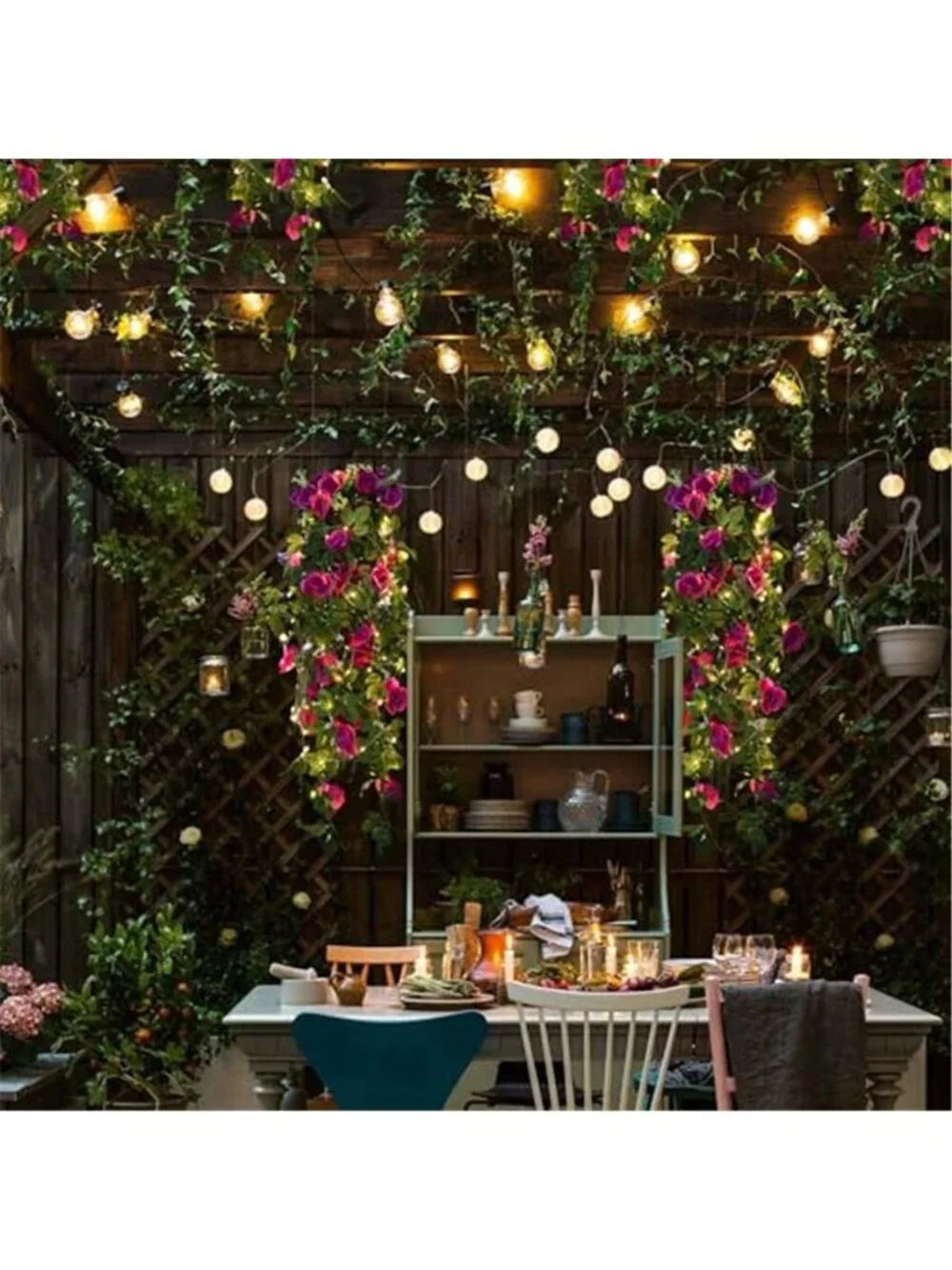 Purple Rose Fake Hanging Flowers LED Fairy Lights Indoor Outdoor Wall Decor