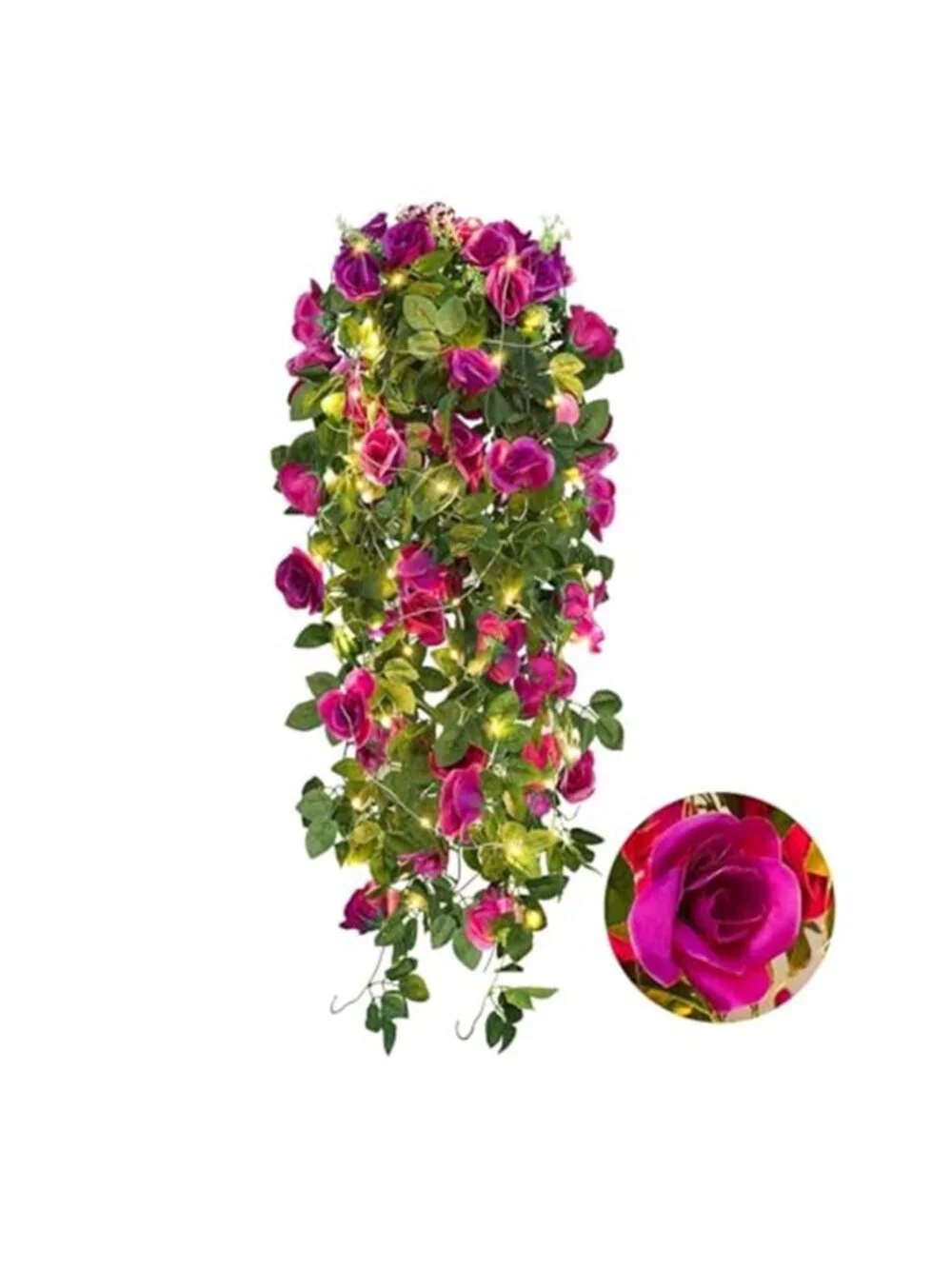 Purple Rose Fake Hanging Flowers LED Fairy Lights Indoor Outdoor Wall Decor