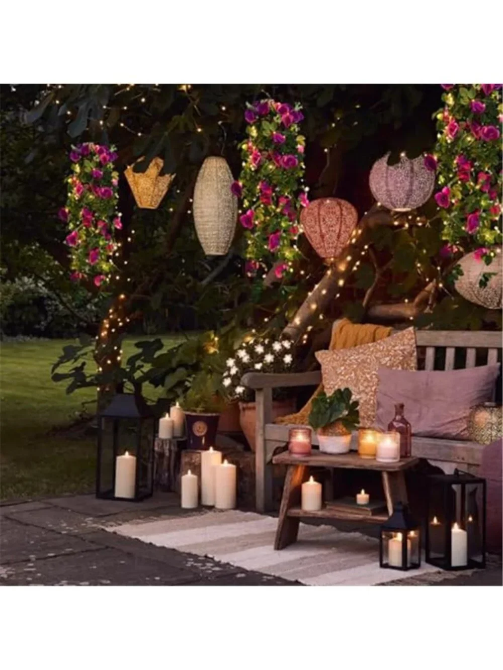 Purple Rose Fake Hanging Flowers LED Fairy Lights Indoor Outdoor Wall Decor