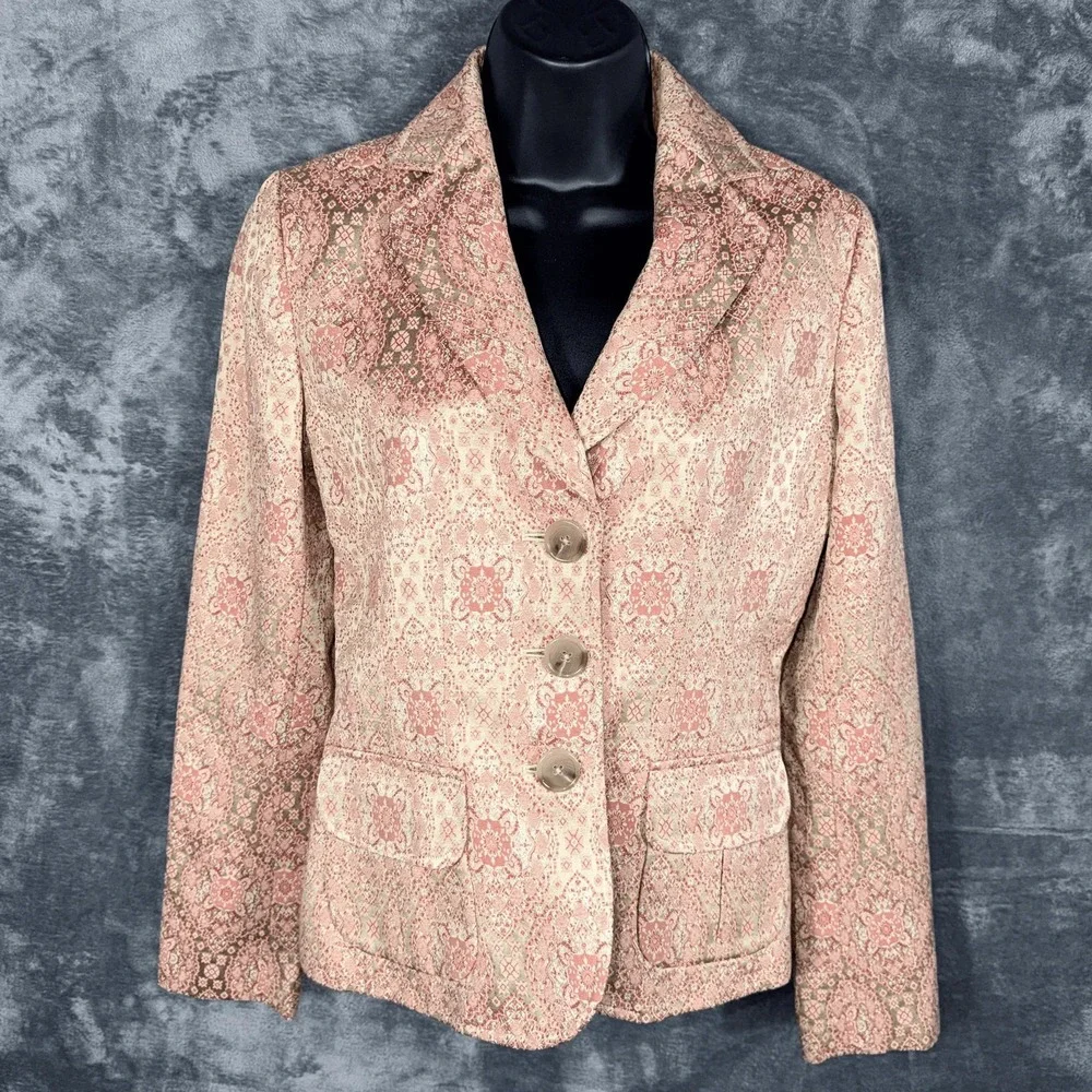 Ann Taylor Womens Blazer Jacket‎ Size 2 Pink Paisley Print Cotton Blend
