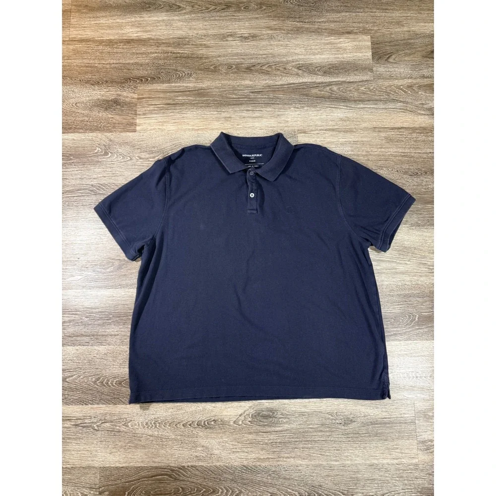Banana Republic Mens XXL Monogram Pique‎ Polo Shirt Preppy Navy Blue