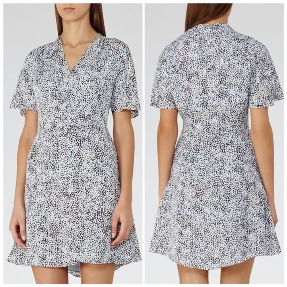 Reiss Ditsy Mosaic Print Silk Casual Dress Size 8 Medium Femme Multicolor Prose