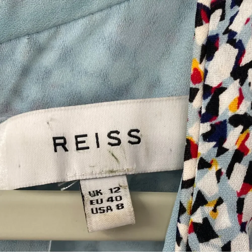 Reiss Ditsy Mosaic Print Silk Casual Dress Size 8 Medium Femme Multicolor Prose