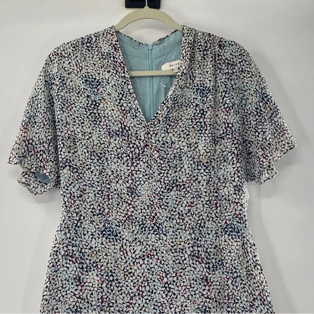 Reiss Ditsy Mosaic Print Silk Casual Dress Size 8 Medium Femme Multicolor Prose