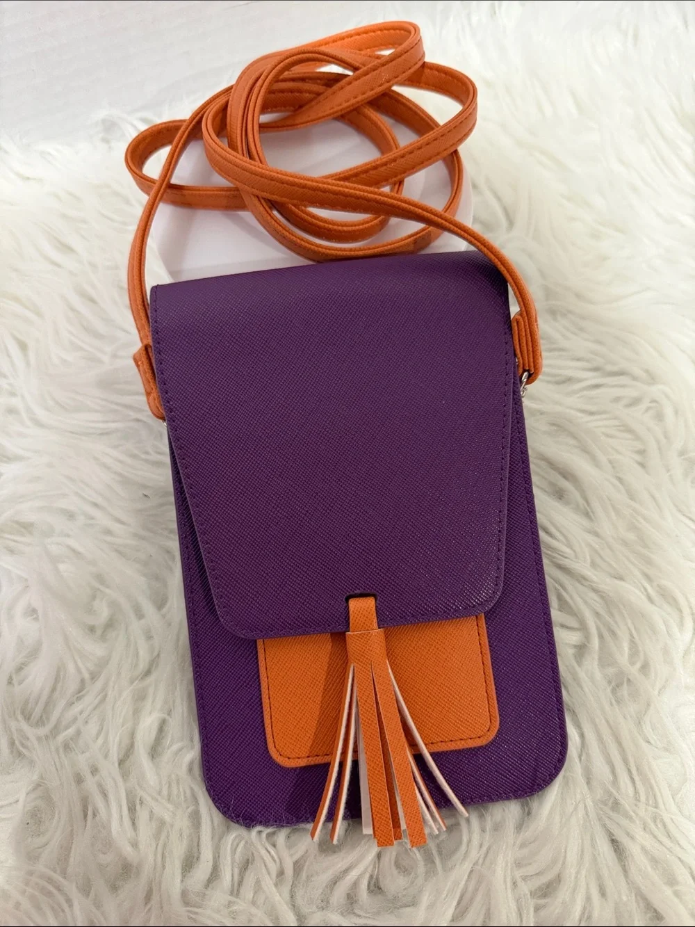 HARPER Crossbody Bag/Phone Pouch in Purple and Orange- Lightweight Tassel