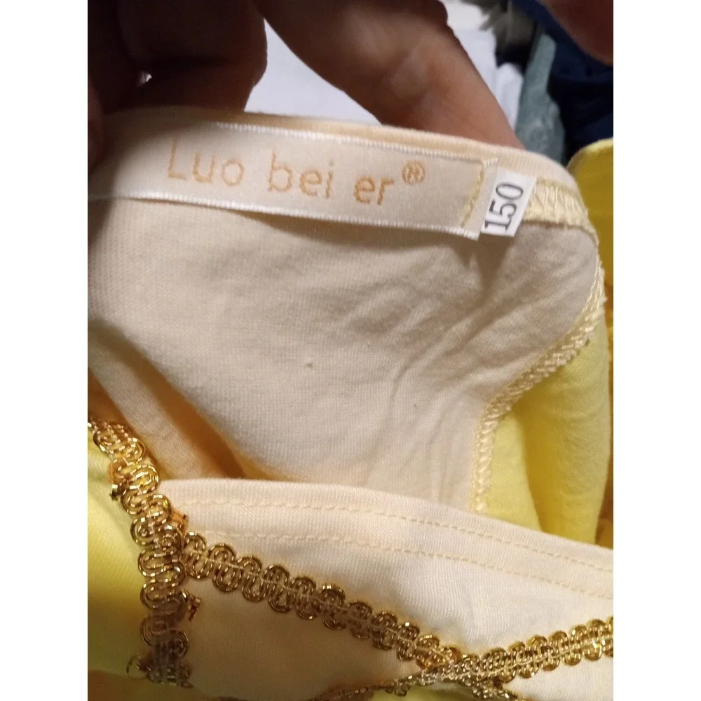 Luo Bei Er Kids Yellow Princess Costume Dress Puff‎ Sleeve Lace Up Size 150