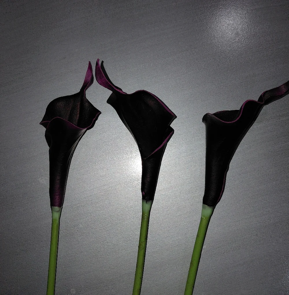 Bundle Of 3 Real Touch Faux Calla Lily Stem –Dark Purple 20.9″ Amoria Bloom