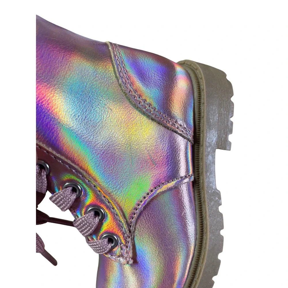 Old Navy Kids Pink Iridescent Holographic Lace Up Side Zip Combat Boots Size‎ 6