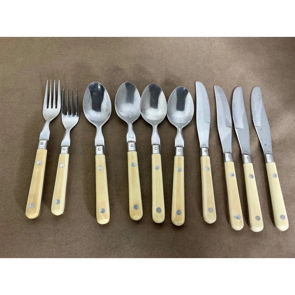 WF Mardi Gras‎ Stainless Flatware Korea Ivory Handle 10pc Fork Spoon Knife Set