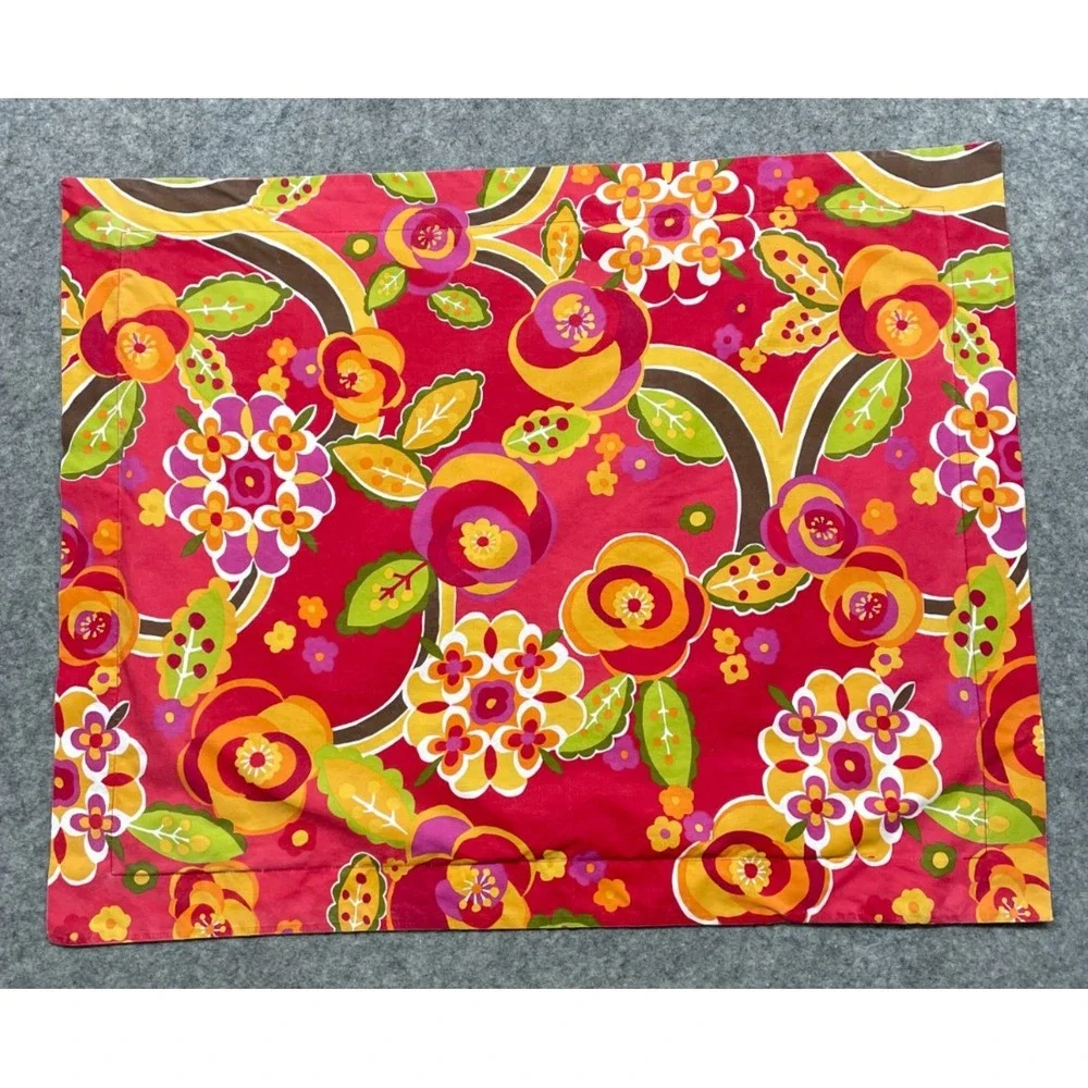 Pottery Barn Floral Mod Retro Standard Sham Red Orange Green
