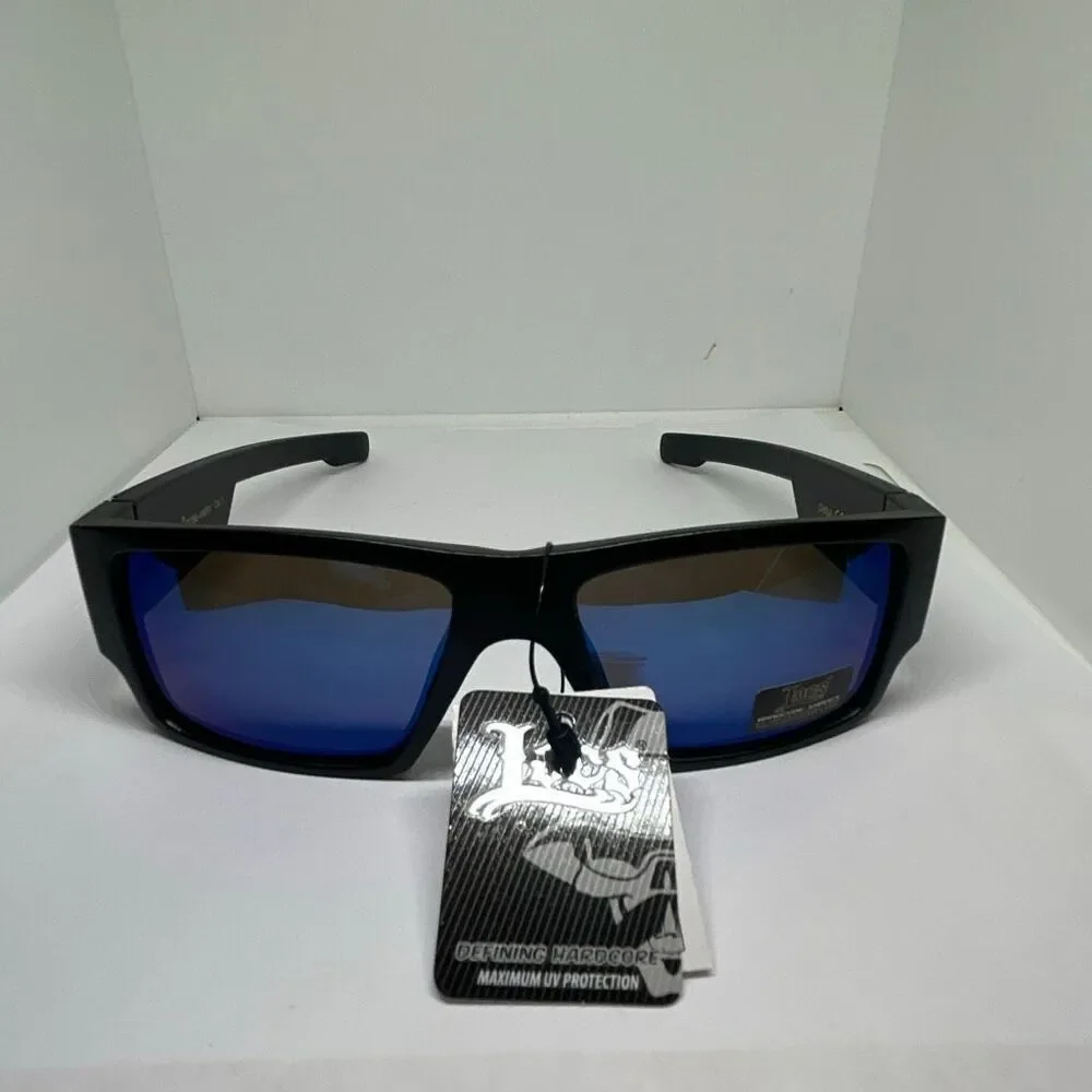 Locs Wrap Sunglasses Blue Mirror Lens Black Frame UV400