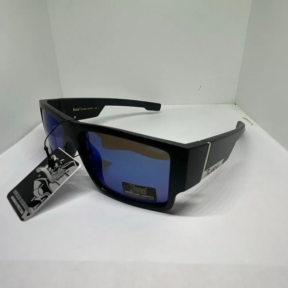 Locs Wrap Sunglasses Blue Mirror Lens Black Frame UV400