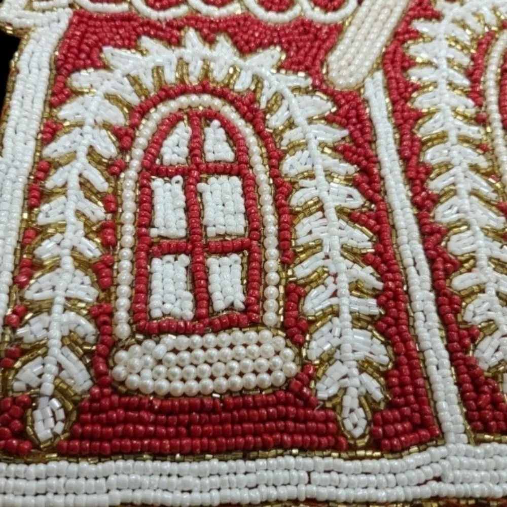 Beaded Gingerbread House Christmas Placemat Centerpiece Charger Alpine Chalet