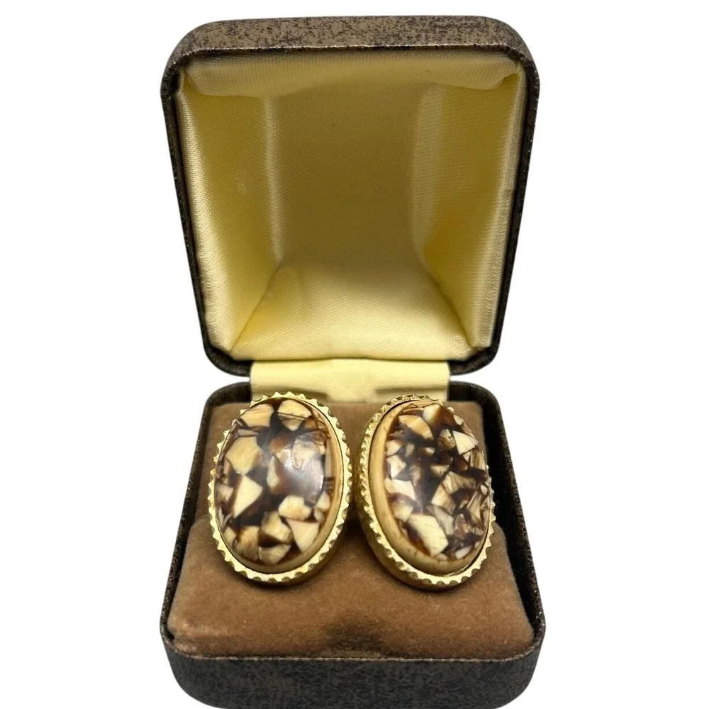 Vintage Peanut Wood Jasper Rare Gold‎ tone Cufflinks