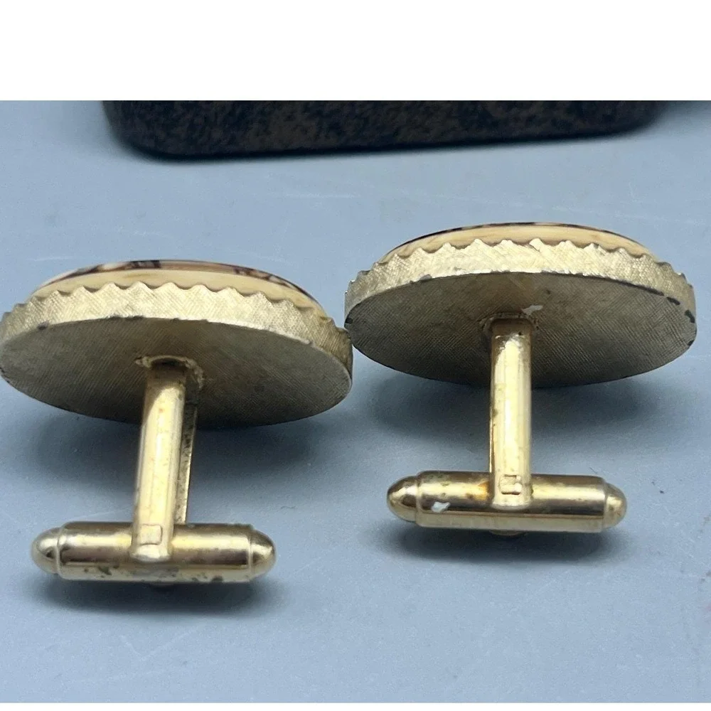 Vintage Peanut Wood Jasper Rare Gold‎ tone Cufflinks
