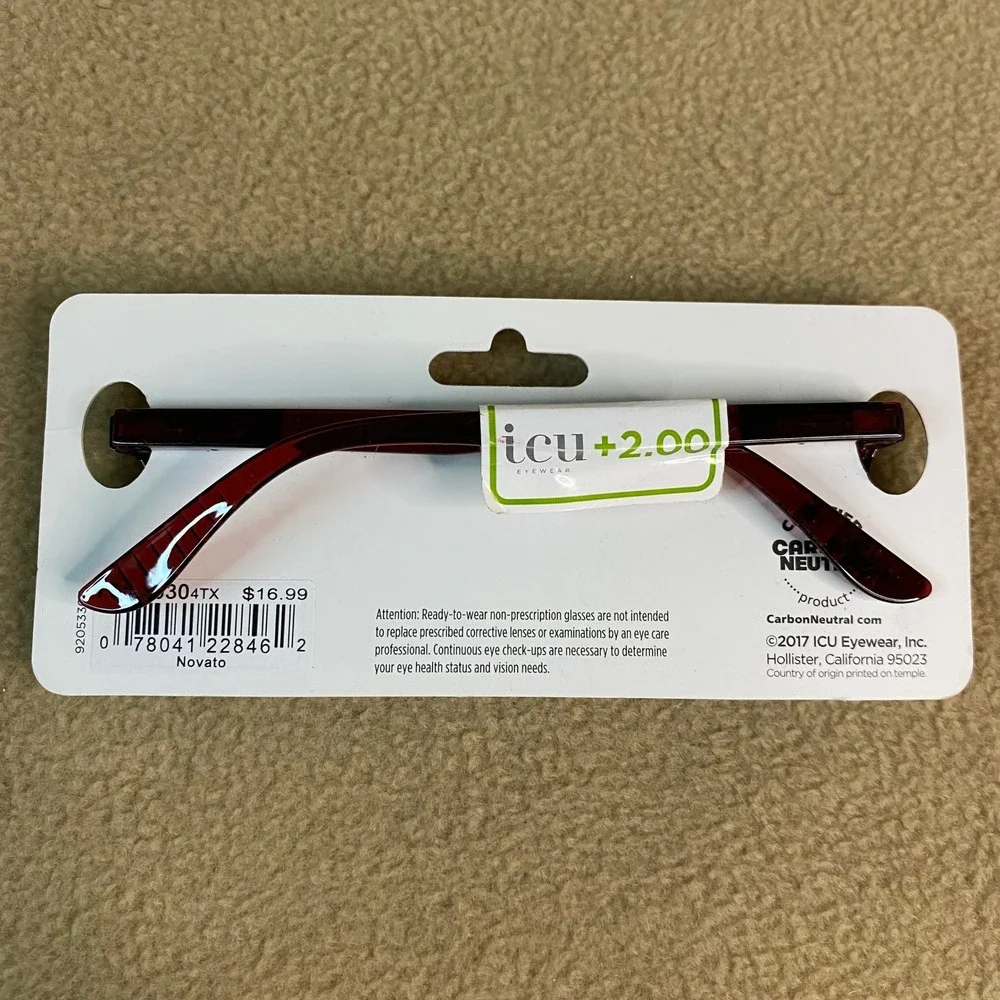 ICU‎ Eyewear Novato Reading Glasses Burgundy Tortoise Rectangular +2.00 Strength