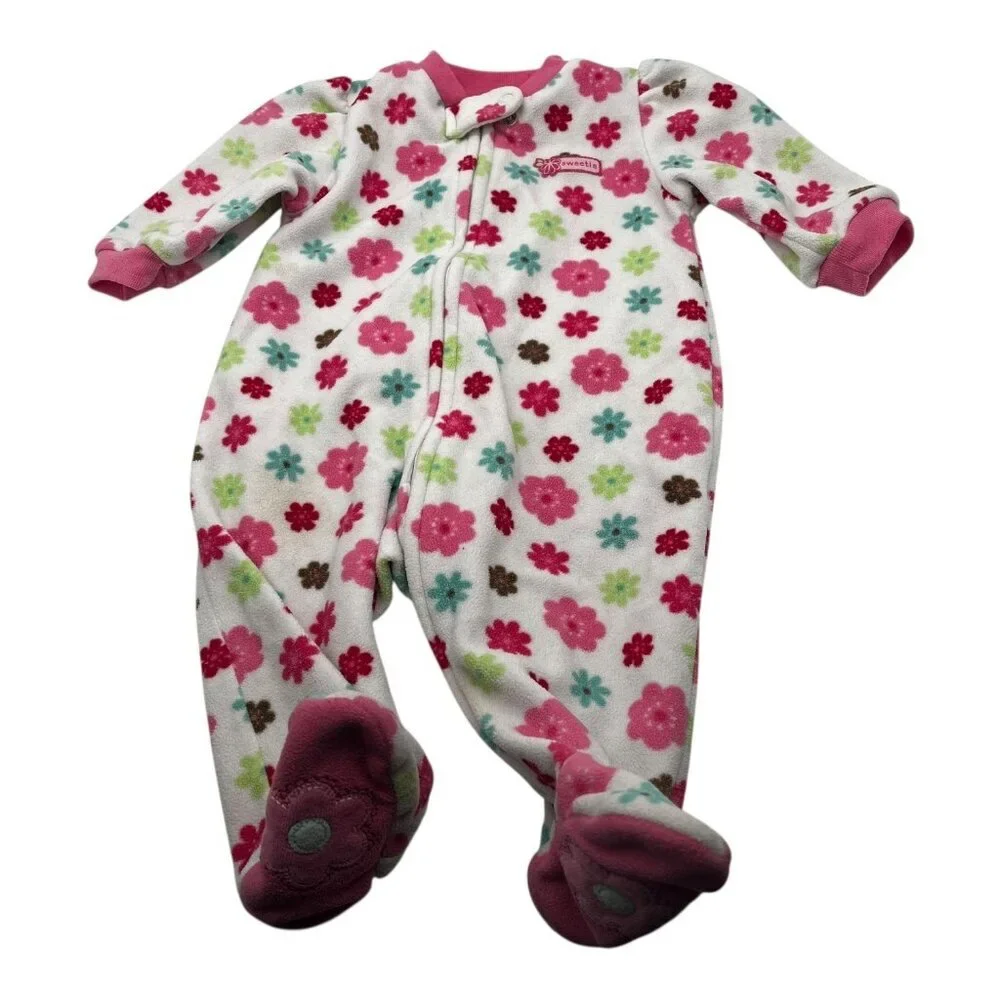 Carter's Footed Pajamas Girls 6 Months One Piece Floral Design Pink Accents