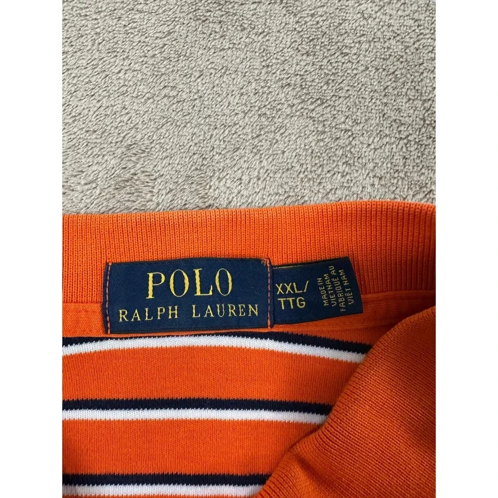 Polo Ralph Lauren Custom Fit Polo Shirt Mens Size 2XL Orange White Striped EUC