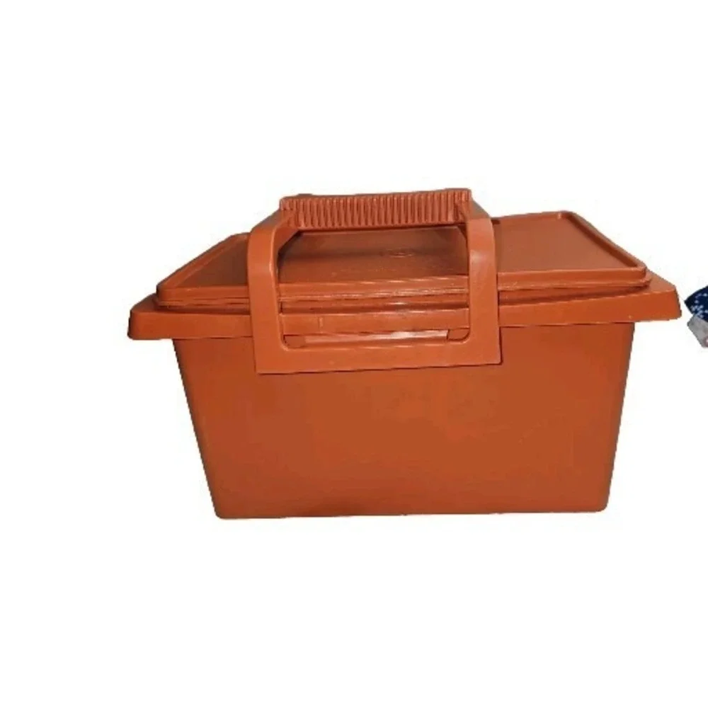 Vintage Tupperware‎ Container Orange CARRY ALL With Lid & Handle #1431-2