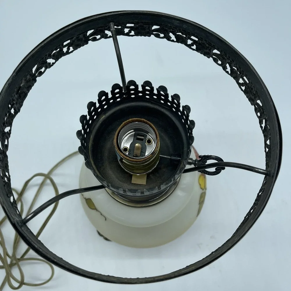Vintage Electric Parlor Lamp  Hurricane Hand‎ Painted Globe Bottom Only