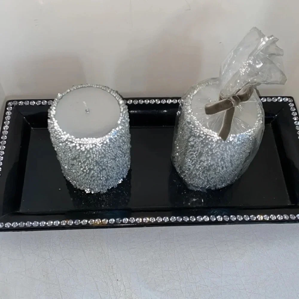 Z Gallerie Silver‎ Holiday Jeweled Candle NWT