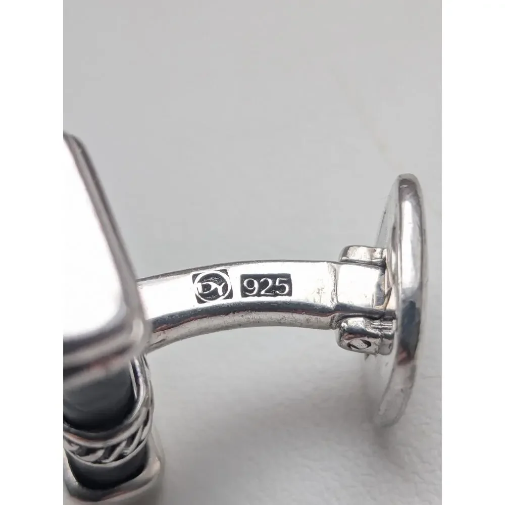 David Yurman Leather & Sterling Silver 925 Cufflinks