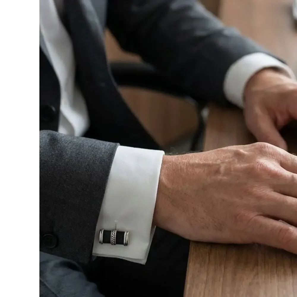 David Yurman Leather & Sterling Silver 925 Cufflinks