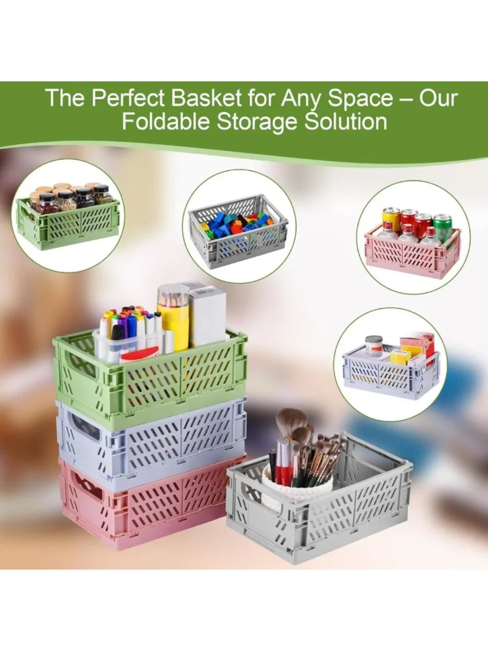 4-Pack Collapsible Pastel Storage Baskets - Mini Organizing Crates for Home