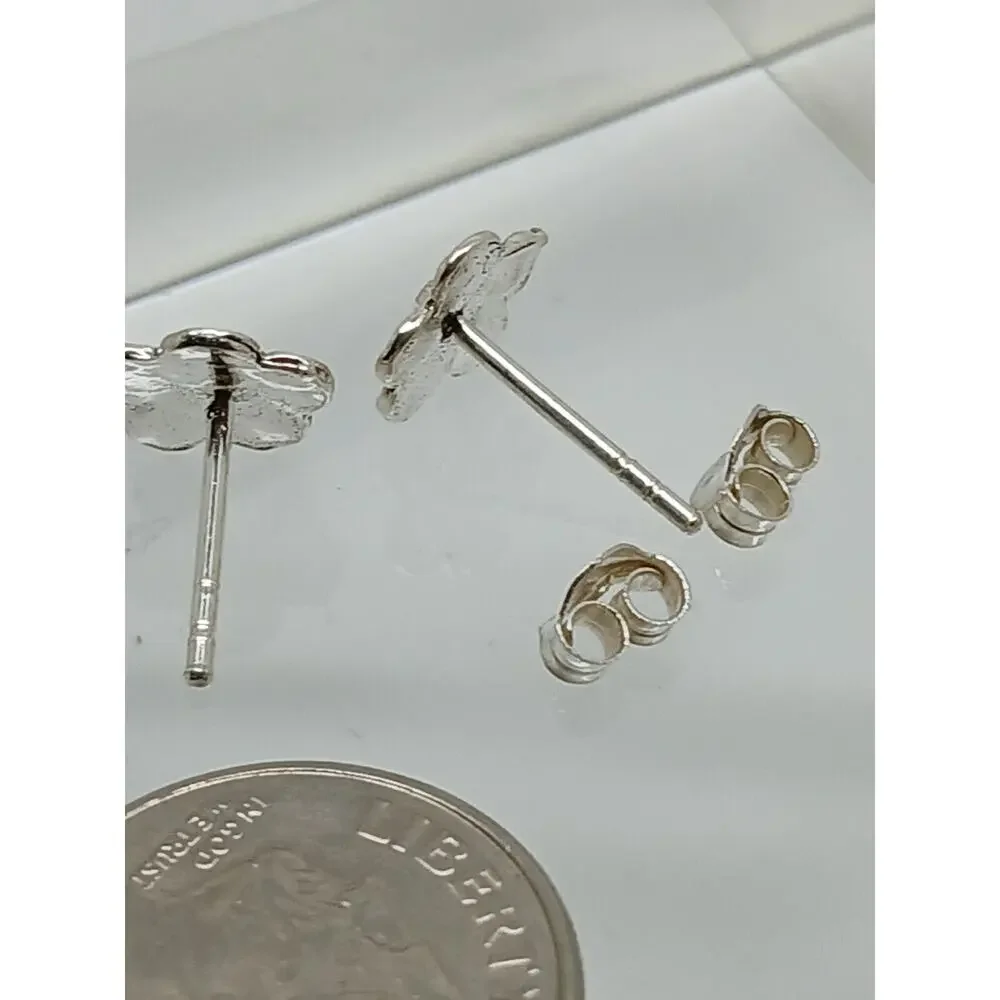 Vintage 1990's Jewelry NOS .925 Sterling Silver Clear AB Crystal Flower Earrings