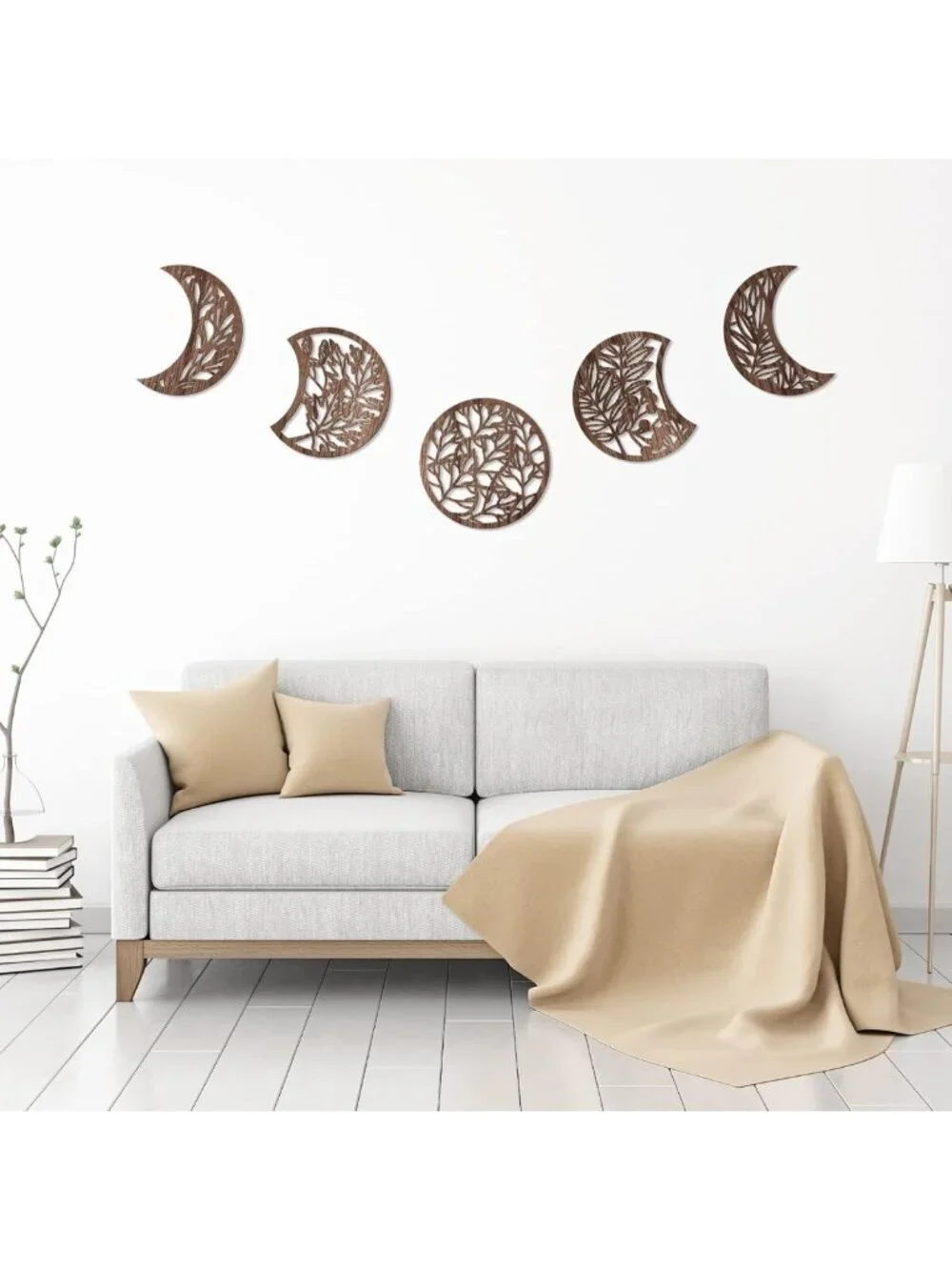 5 Pcs Moon Phase Wall Art Decor - Boho Lunar Aesthetic for Bedroom & Living Room
